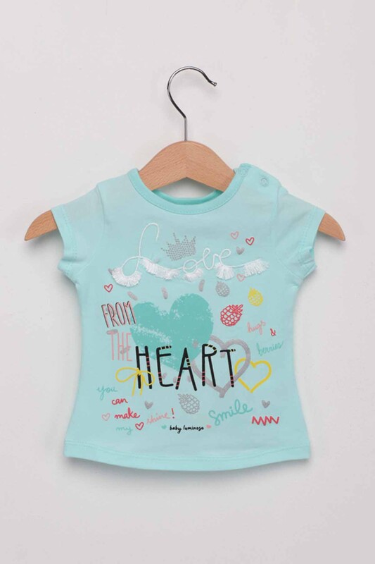 Heart Kız Bebek Taytlı Takım | Su Yeşili - Thumbnail