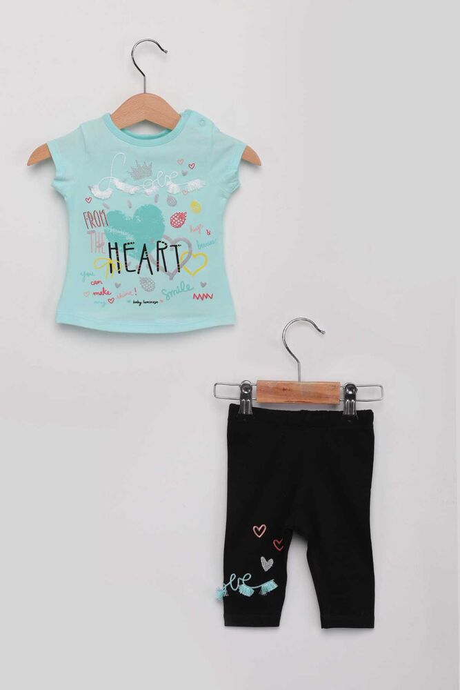 Heart Kız Bebek Taytlı Takım | Su Yeşili