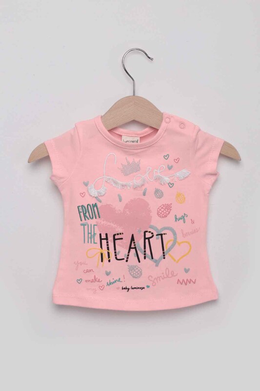 Heart Kız Bebek Taytlı Takım | Pudra - Thumbnail
