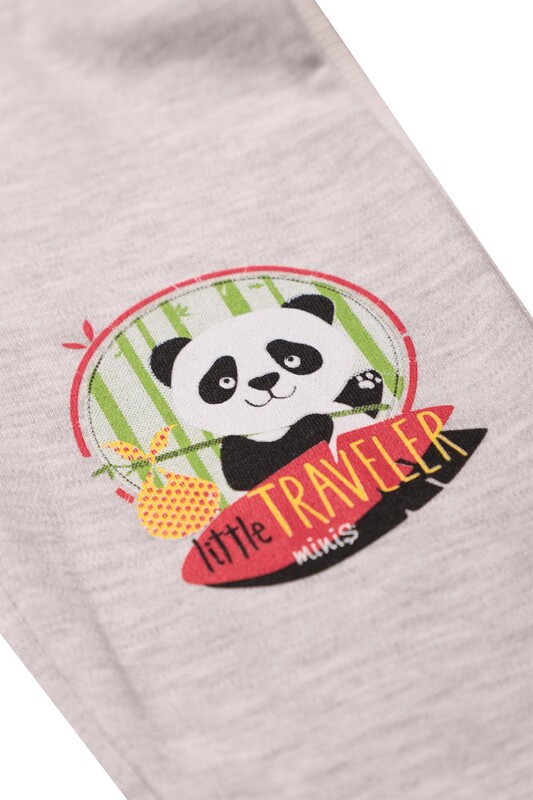 Panda Baskılı Erkek Bebek Tek Alt 1031 | Gri - Thumbnail