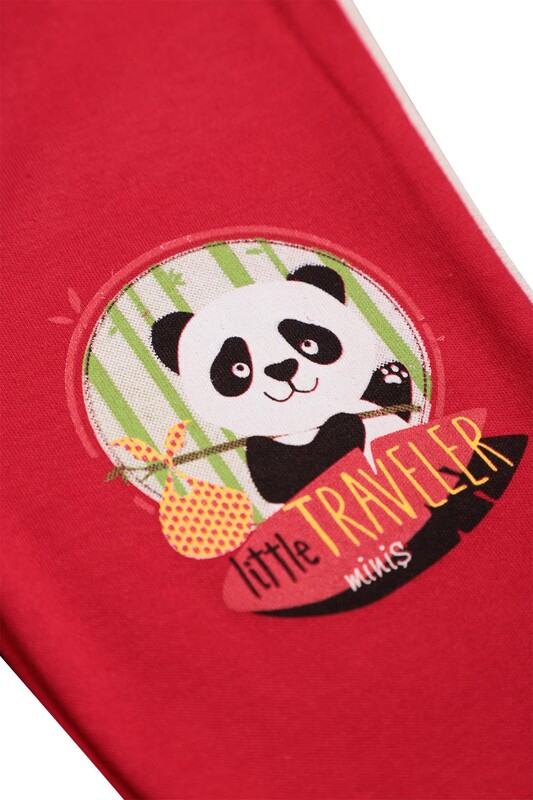 Panda Baskılı Erkek Bebek Tek Alt 1031 | Kırmızı - Thumbnail