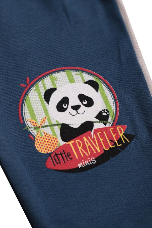 Panda Baskılı Erkek Bebek Tek Alt 1031 | Lacivert - Thumbnail