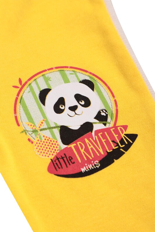 Panda Baskılı Erkek Bebek Tek Alt 1031 | Sarı - Thumbnail