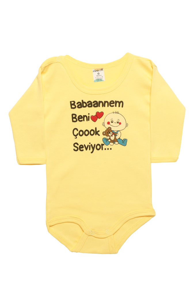 Babaannem Beni Çok Seviyor Uzun Kollu Bebek Zıbın | Sarı