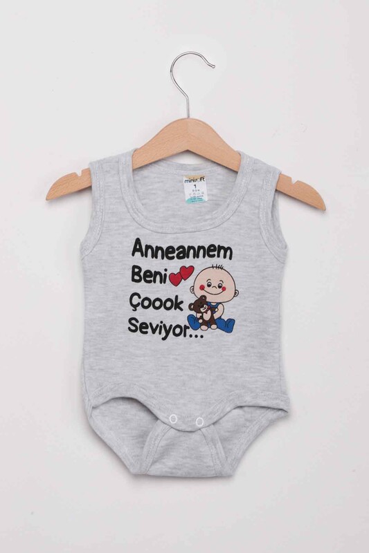 SİMİSSO - My Grandmother Loves Me Very Much Baby Bodysuit | Grey