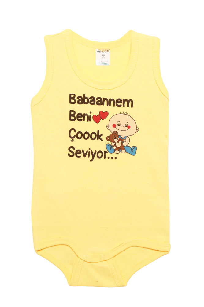 Babaannem Beni Çok Seviyor Kısa Kol Bebek Zıbın | Sarı