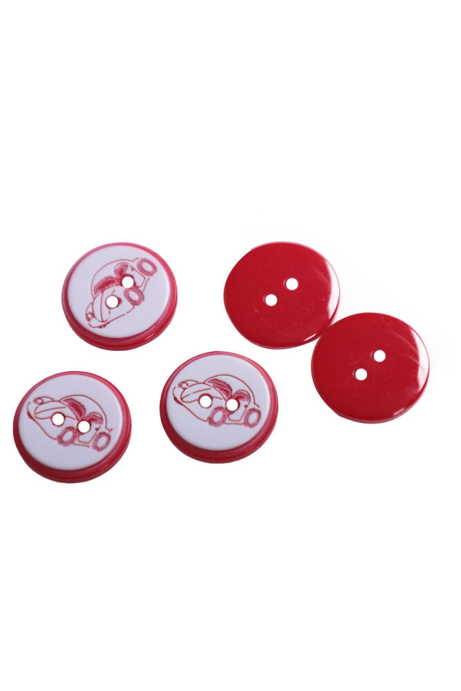 Car Patterned Button 5 Pieces Red