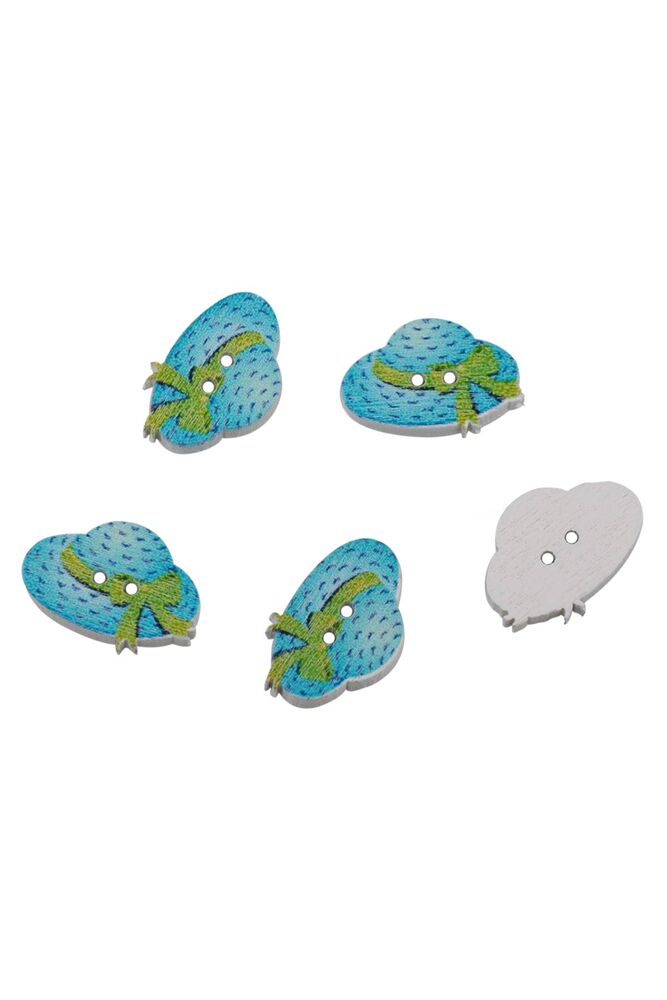 Hat Printed Wooden Button 5 Pieces Blue