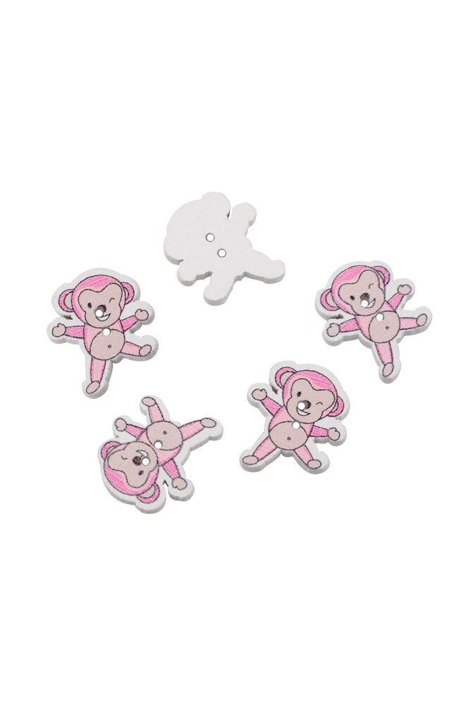 Monkey Printed Wooden Button 5 Pieces Pink