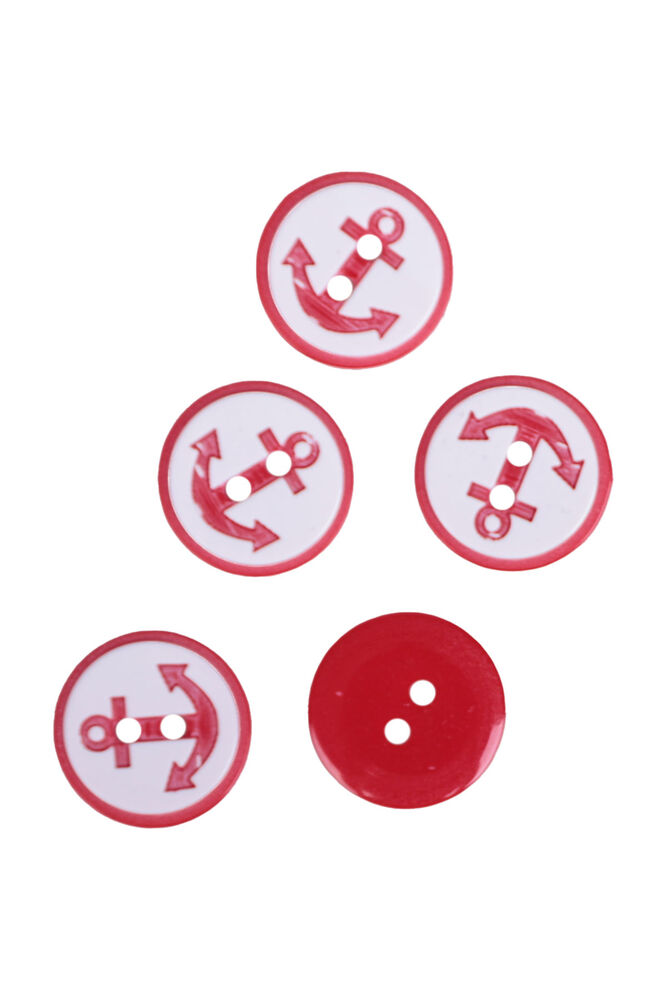 Anchor Patterned Button 5 Pieces Red