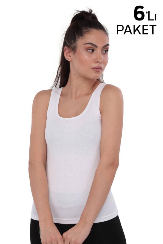 Tutku Ribana Large Strappy Woman Undershirt 136 Sixpack | White - Thumbnail