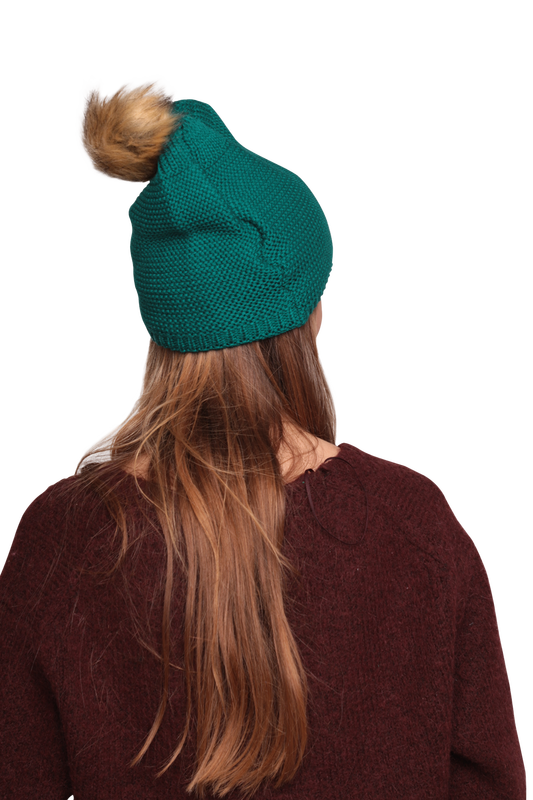 Woman Bobble Hat | Green - Thumbnail