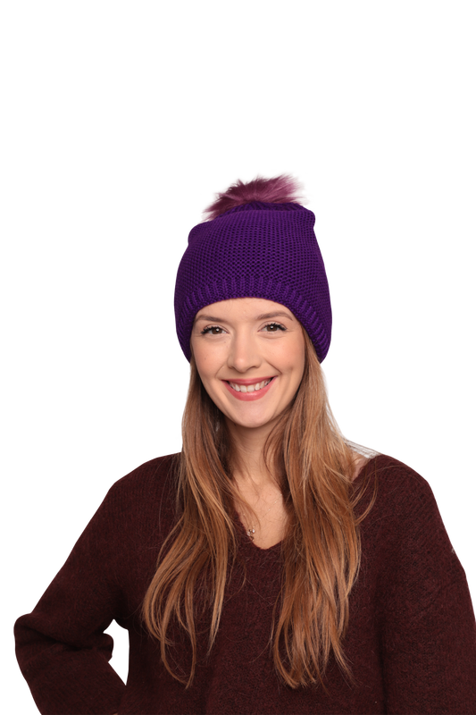 Woman Bobble Hat | Purple - Thumbnail