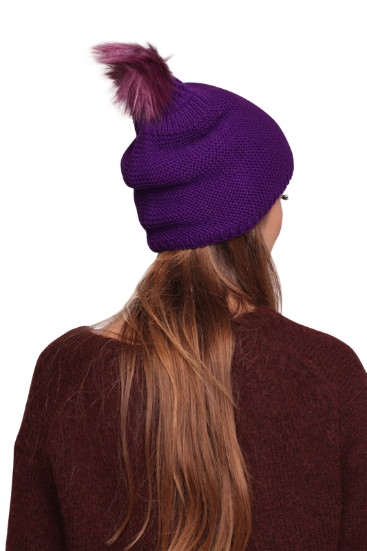 Woman Bobble Hat | Purple - Thumbnail