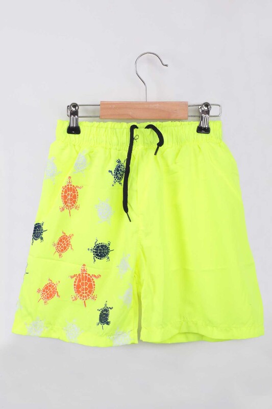 409 - Turtle Pattern Boy Beach Shorts | Neon Green