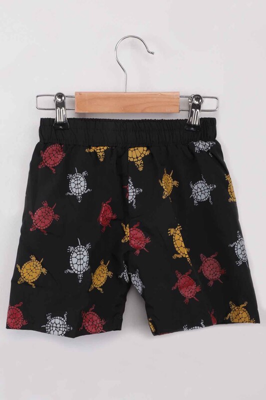 Çita - Turtle Pattern Boy Beach Shorts | Black