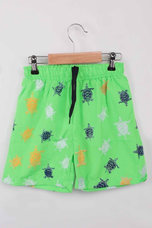 Çita - Turtle Pattern Boy Beach Shorts | Pistachio Green
