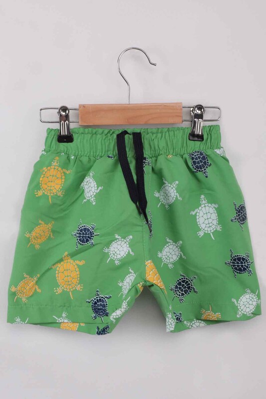 Çita - Turtle Pattern Boy Beach Shorts | Green