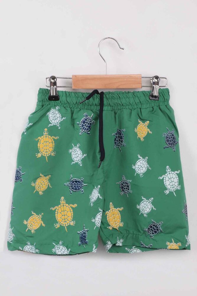 Turtle Pattern Boy Beach Shorts | Emerald