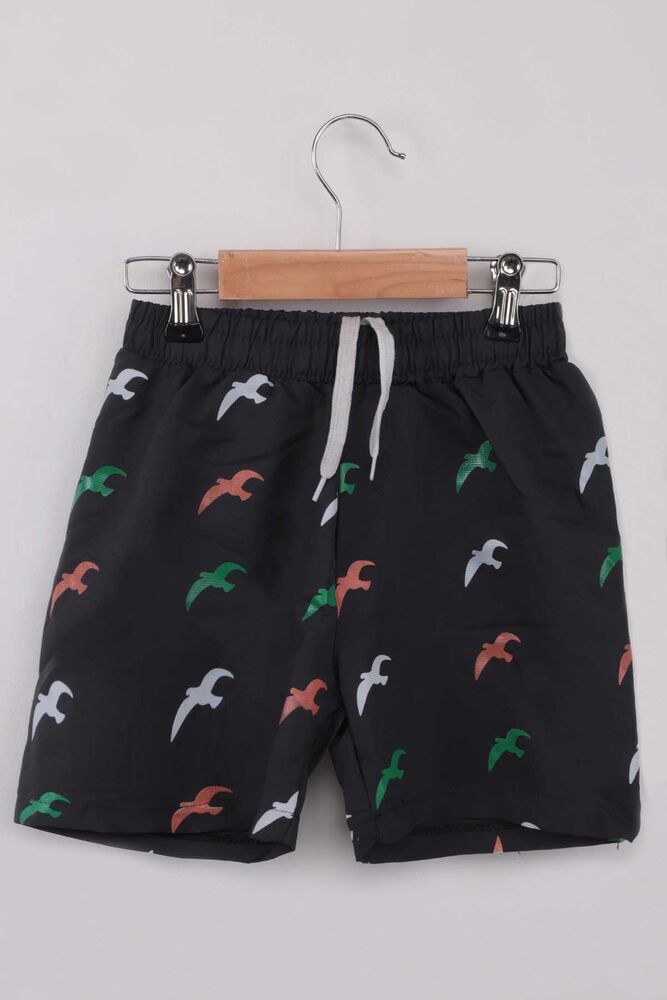 Bird Print Boy Beach Shorts | Anthracite