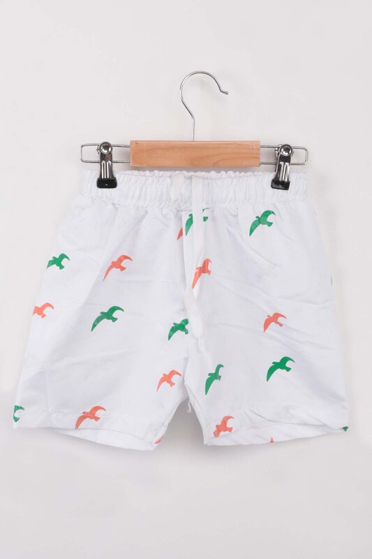Çita - Bird Print Boy Beach Shorts | White