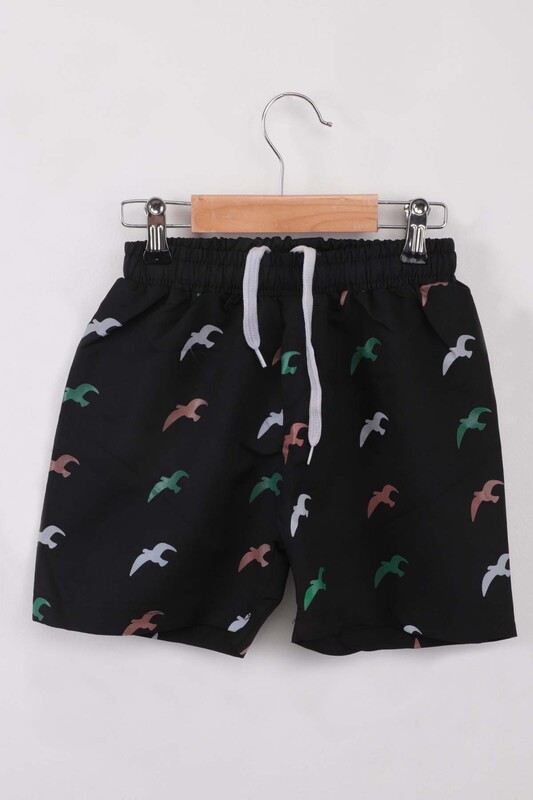 Çita - Bird Print Boy Beach Shorts | Black