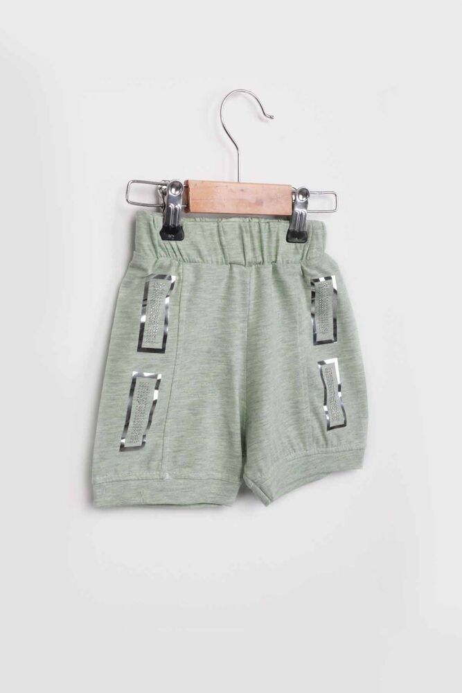 Stone Detailed Girl Shorts | Green