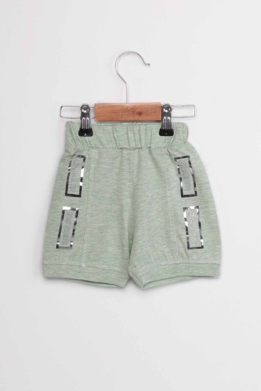 Stone Detailed Girl Shorts | Green - Thumbnail