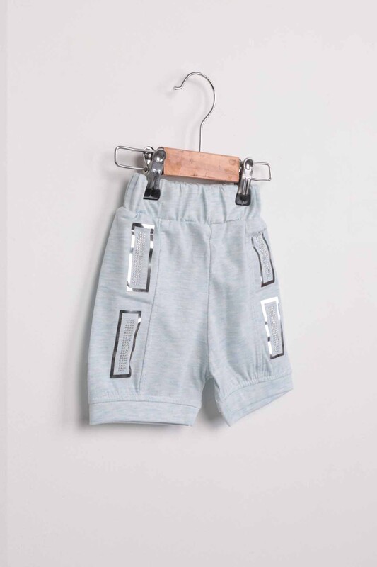 Stone Detailed Girl Shorts | Blue - Thumbnail