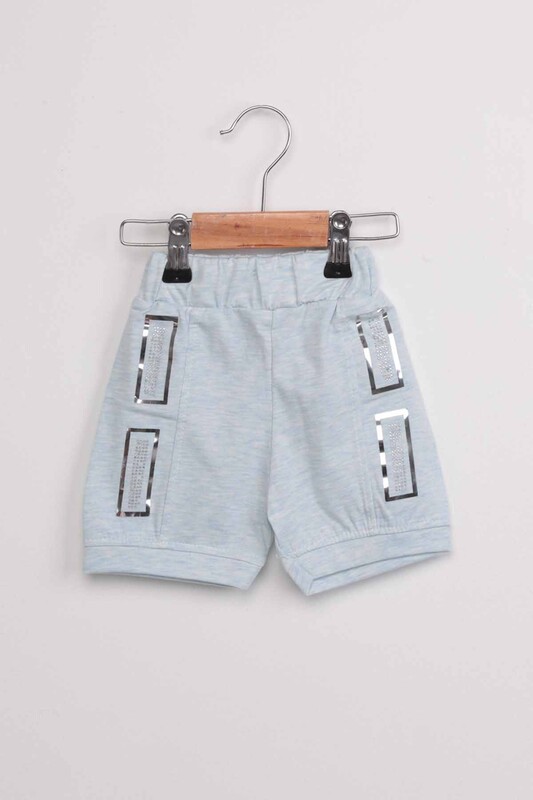 Stone Detailed Girl Shorts | Blue - Thumbnail