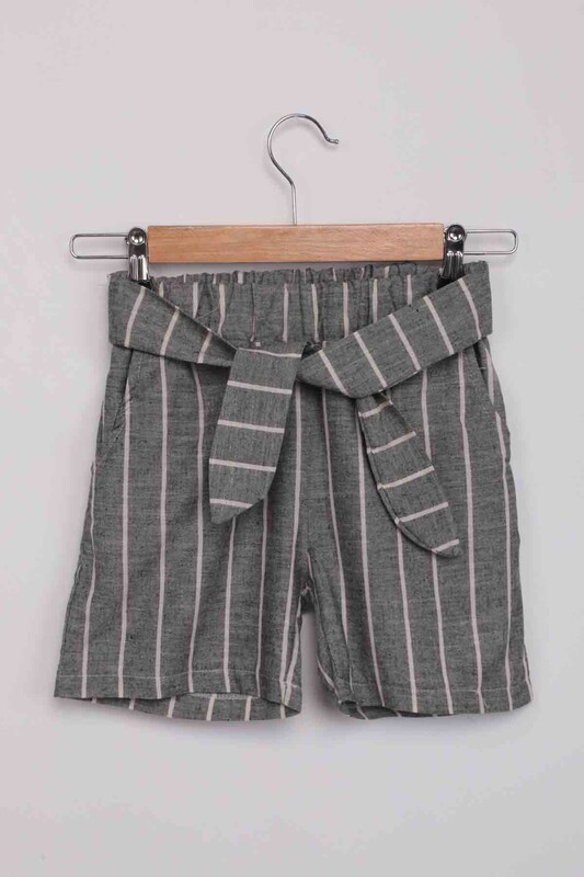 Girl Stripped Linen Shorts | Smoky - Thumbnail