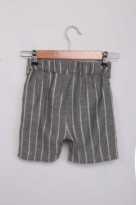 Girl Stripped Linen Shorts | Smoky - Thumbnail