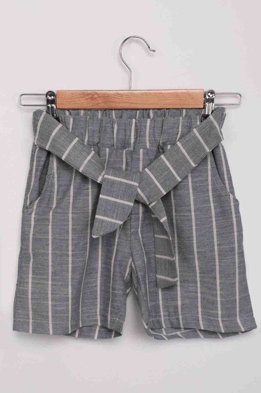 Girl Stripped Linan Shorts | Gray - Thumbnail