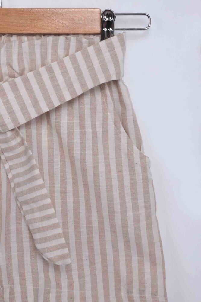 Girl Stripped Linen Shorts 111 | Beige