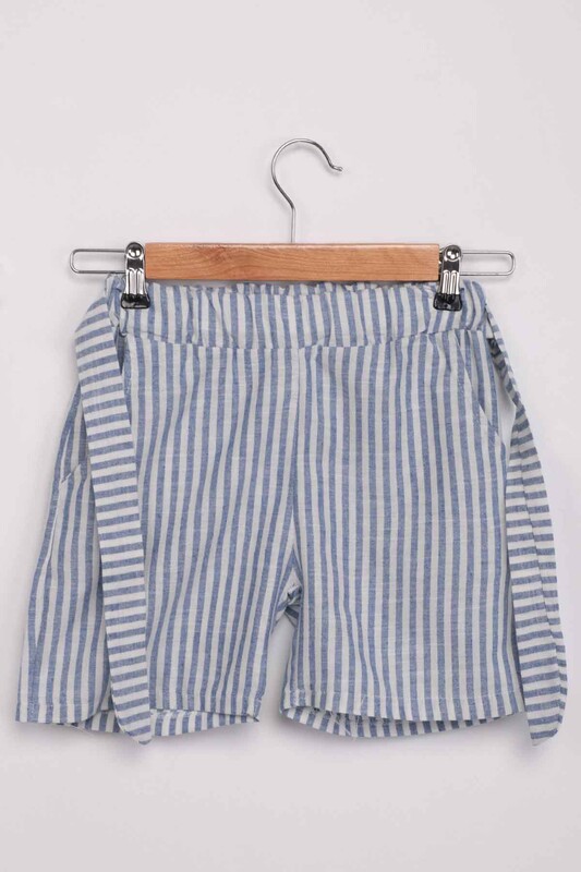 SİMİSSO - Girl Stripped Linen Shorts 111 | Blue