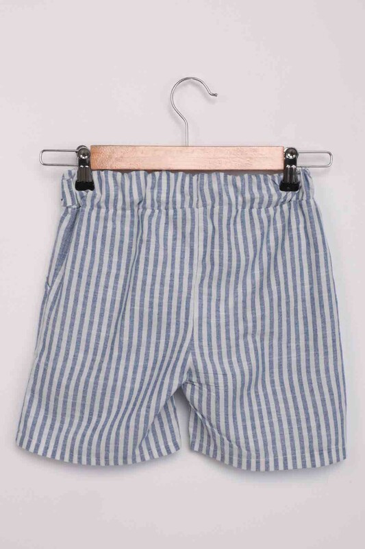 Girl Stripped Linen Shorts 111 | Blue - Thumbnail