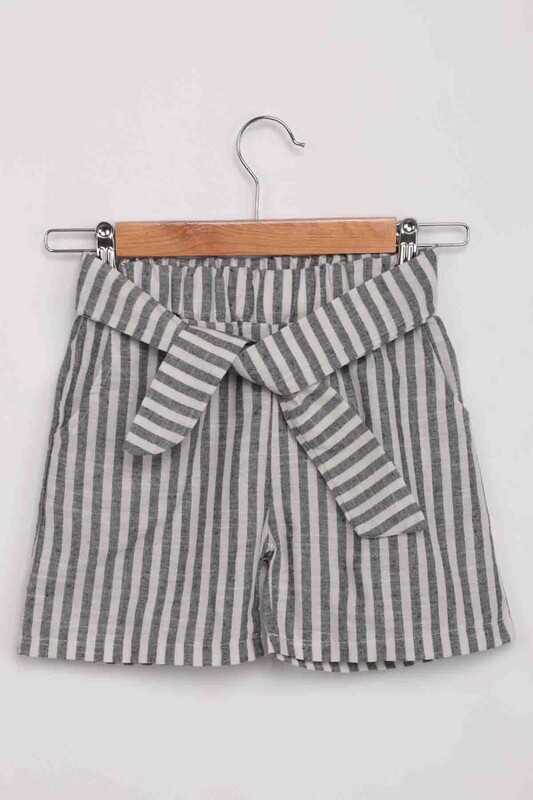 SİMİSSO - Girl Stripped Linen Shorts 111 | Black