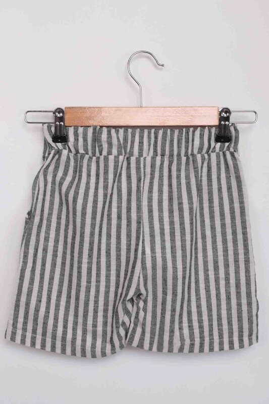 Girl Stripped Linen Shorts 111 | Black - Thumbnail