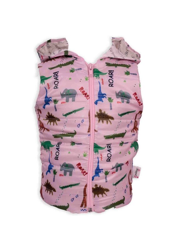 Hippil Baby Dinosaur Printed Hooded Inflatable Vest | Pink - Thumbnail