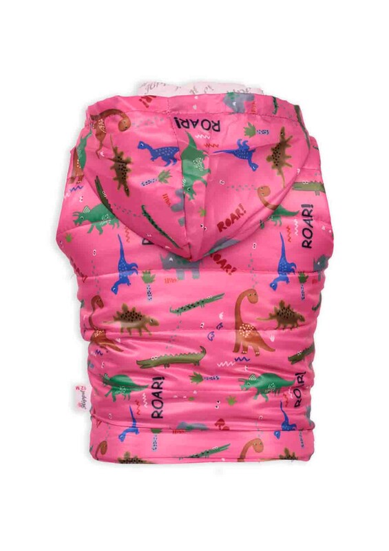 Hippil Baby Dinosaur Printed Hooded Inflatable Vest | Baby Pink - Thumbnail