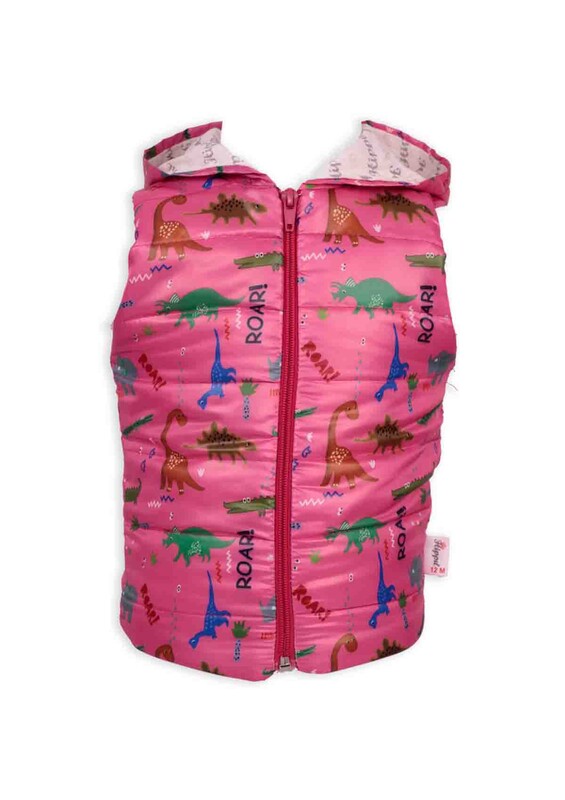 Hippil Baby Dinosaur Printed Hooded Inflatable Vest | Baby Pink - Thumbnail