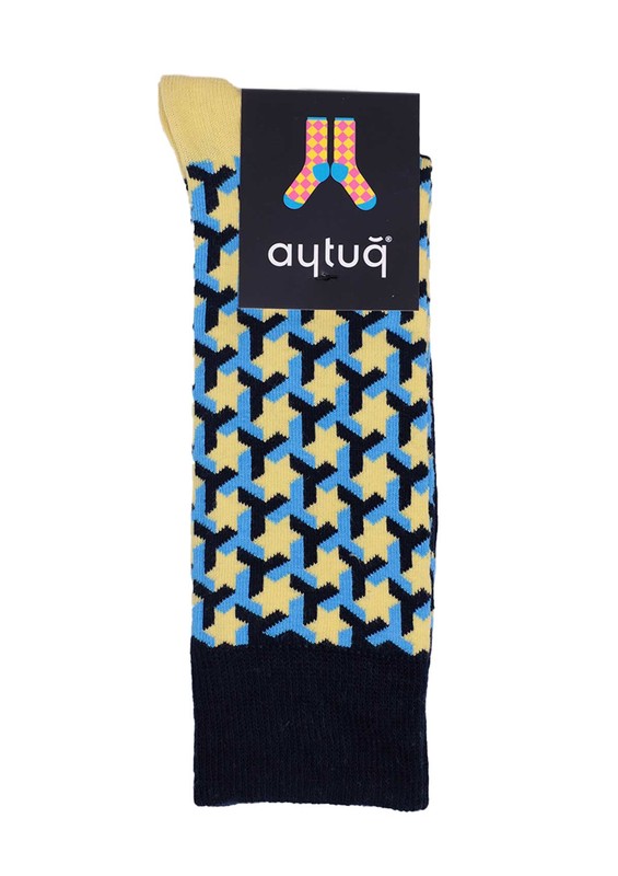 Aytuğ Star Printed Man Socks 2433 | Yellow - Thumbnail