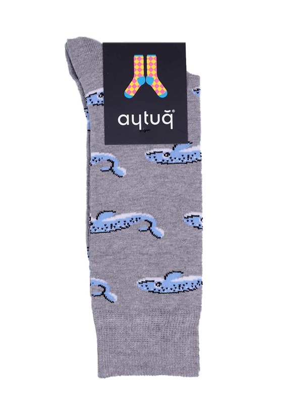 Aytuğ Fish Printed Man Socks 2433 | Gray - Thumbnail