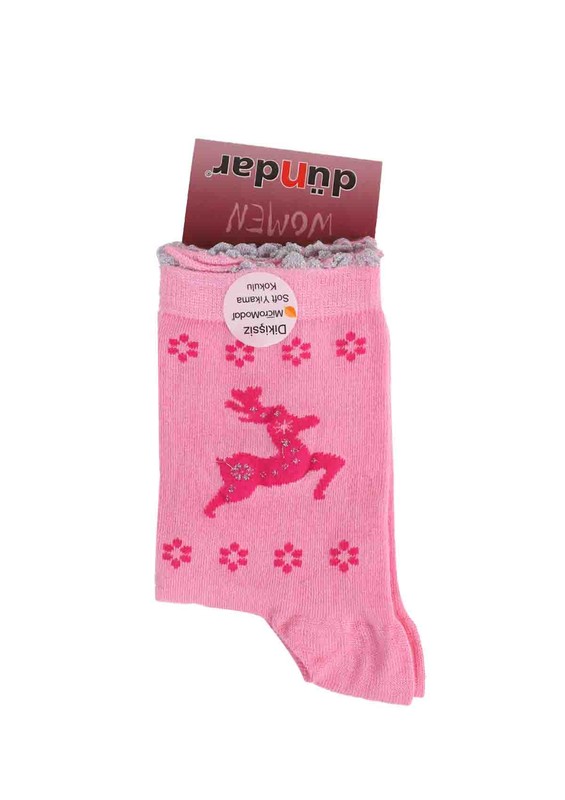 Dündar Deer Flower Printed Seamless Socks 2085 | Pink - Thumbnail