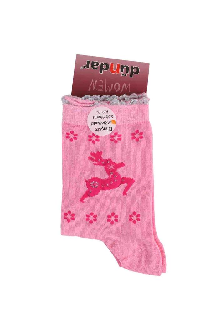 Dündar Deer Flower Printed Seamless Socks 2085 | Pink
