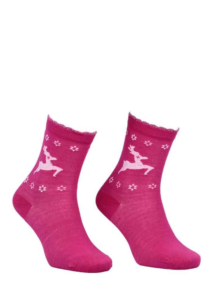 Dündar Deer Flower Printed Seamless Socks 2085 | Fuschia