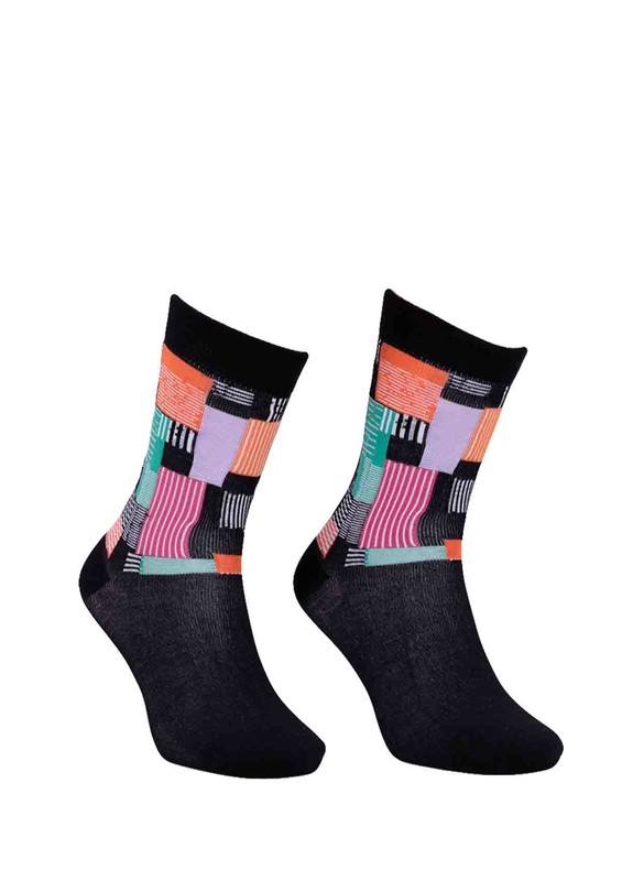 Paktaş Patterned Socks 2588 | Black - Thumbnail