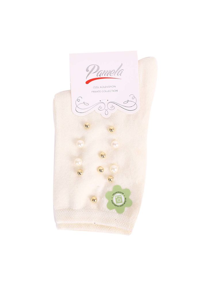 Beaded Plain Socks 619 | Cream