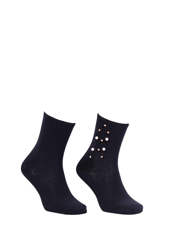 Beaded Plain Socks 619 | Black - Thumbnail