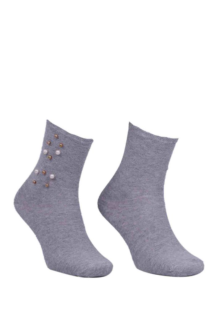 Beaded Plain Socks 619 | Gray